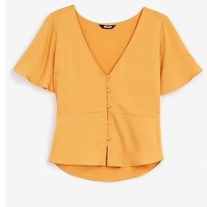 Golden Yellow Flowy Button Up Peplum Top